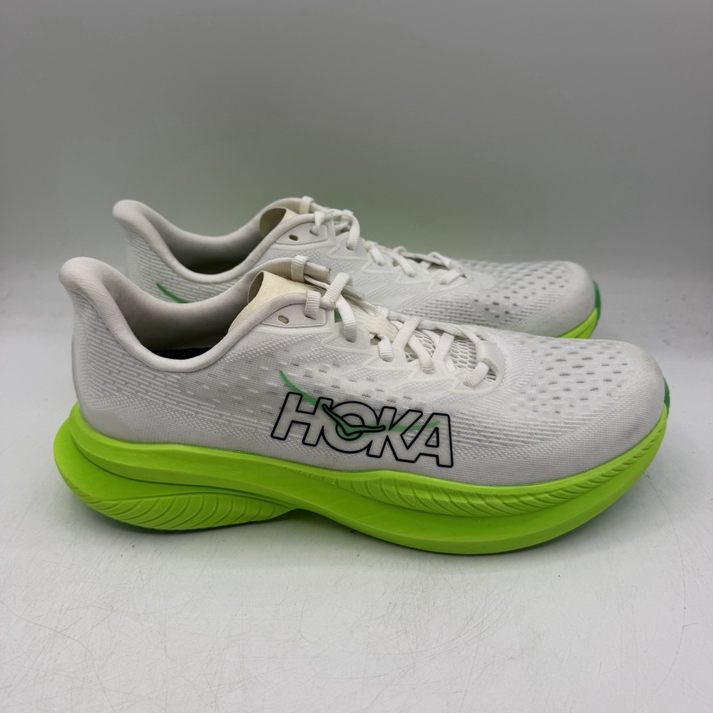 Hoka One One Mach 6 Running Shoes Mens Sz 8.5 D White Neon Lime Green Sneakers